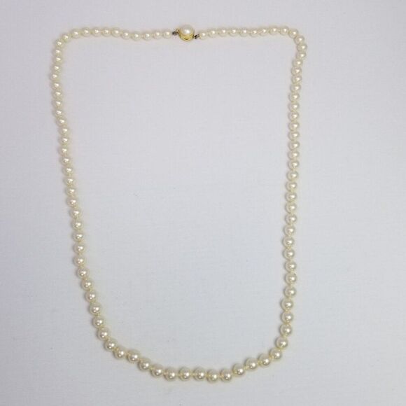 Vintage Long Faux Pearl Beaded Necklace with Sterling Silver Clasp, Classic - Picture 4 of 8